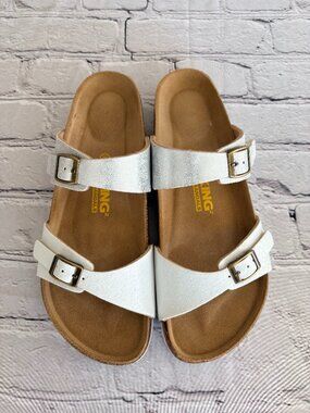 Viking Women's Verlo White Multi Leather Strap Slip-on Sandals Size 39